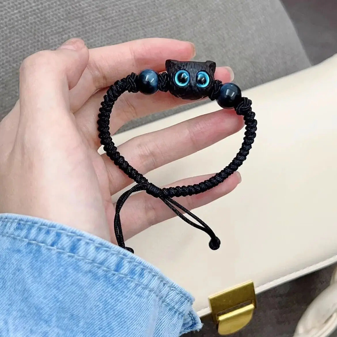 Adjustable Braided Big Eyes Cat Bracelet