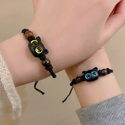 Adjustable Braided Big Eyes Cat Bracelet